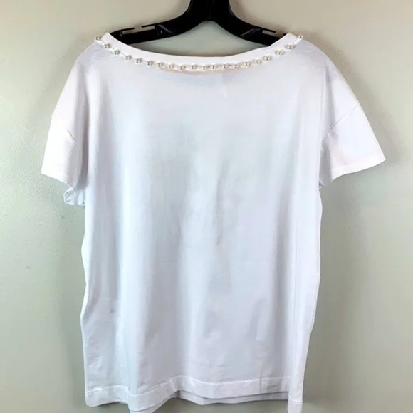 Authentic Love Moschino Faux Pearl Embellished Glittered Tee NWT - Picture 11 of 14